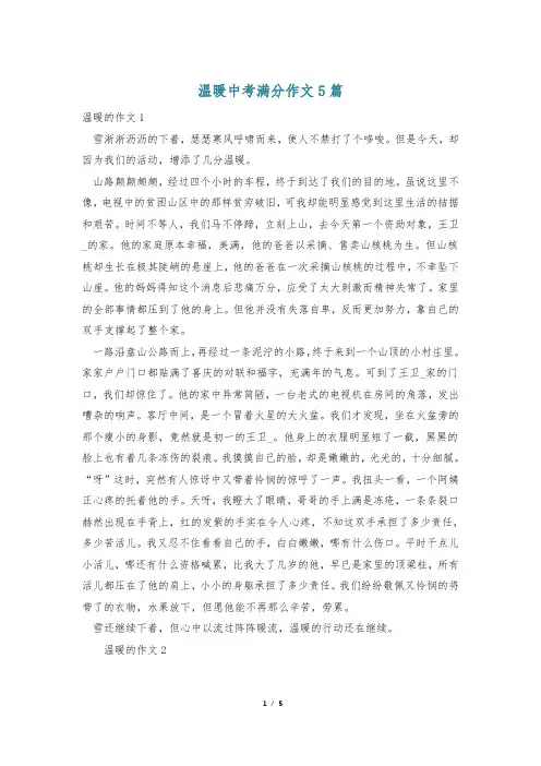 温暖中考满分作文5篇