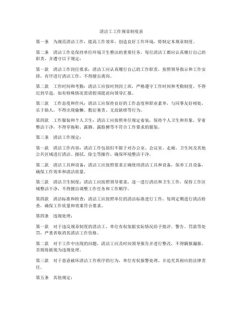 清洁工工作规章制度表