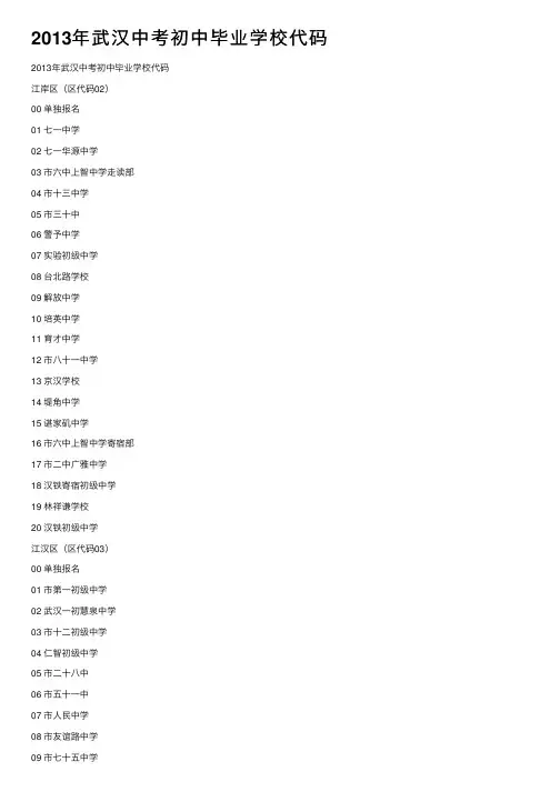 2013年武汉中考初中毕业学校代码