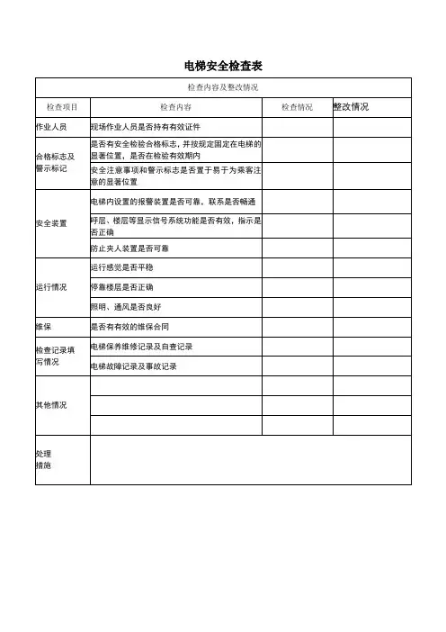 电梯安全检查表