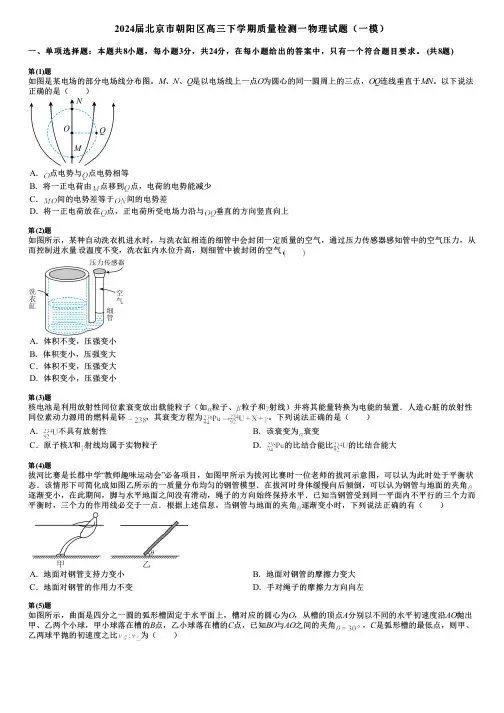 2024届北京市朝阳区高三下学期质量检测一物理试题(一模)