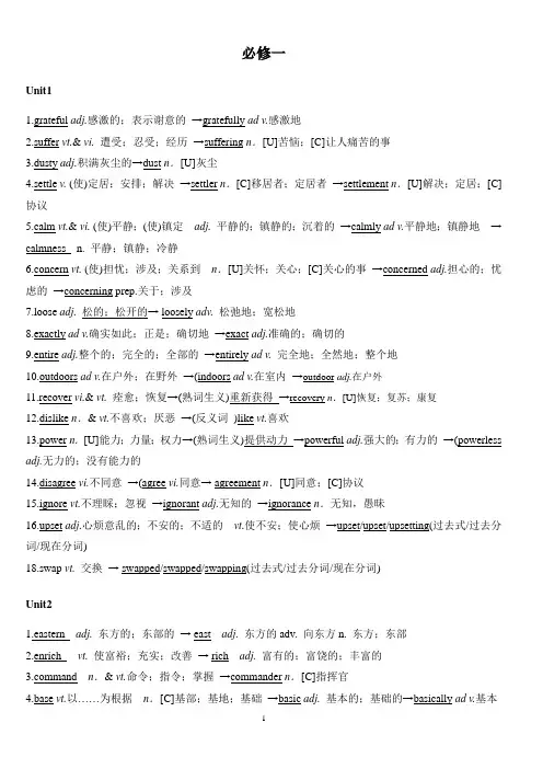 人教版高中英语必修1重点词词性转换