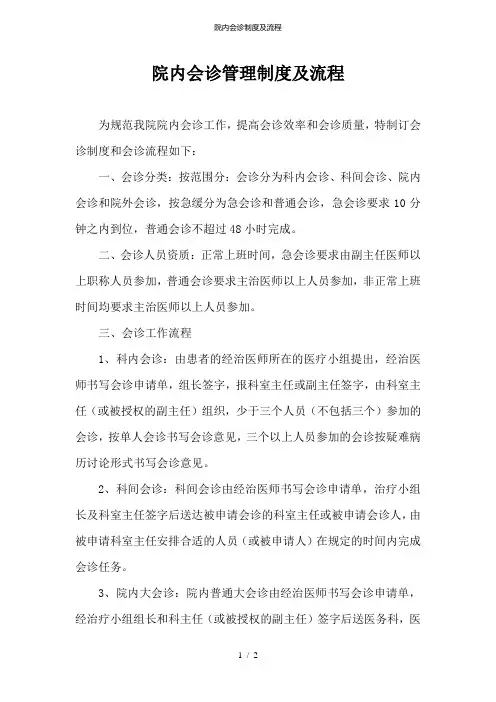 院内会诊制度及流程