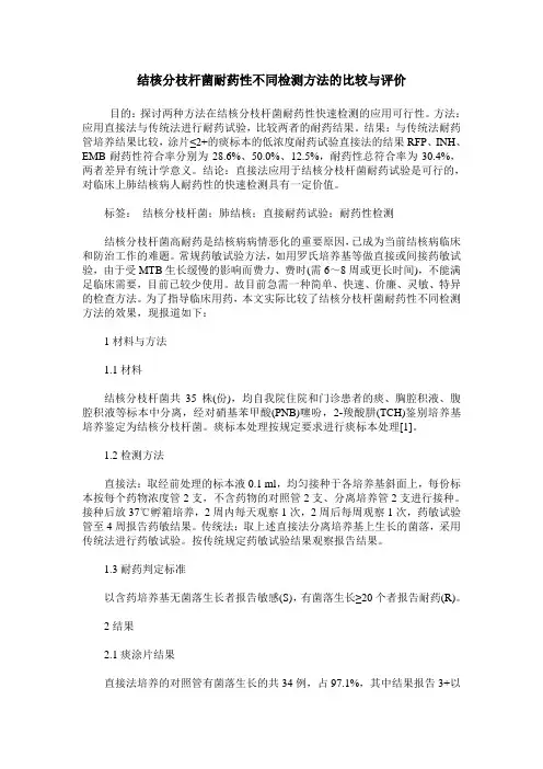结核分枝杆菌耐药性不同检测方法的比较与评价