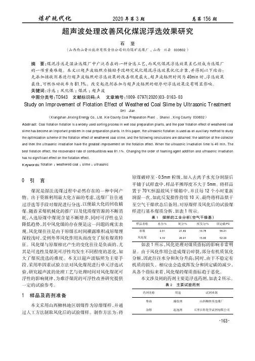 超声波处理改善风化煤泥浮选效果研究