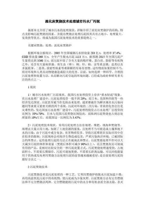 流化床焚烧技术处理城市污水厂污泥