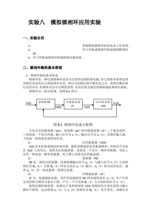 实验八  模拟锁相环应用实验