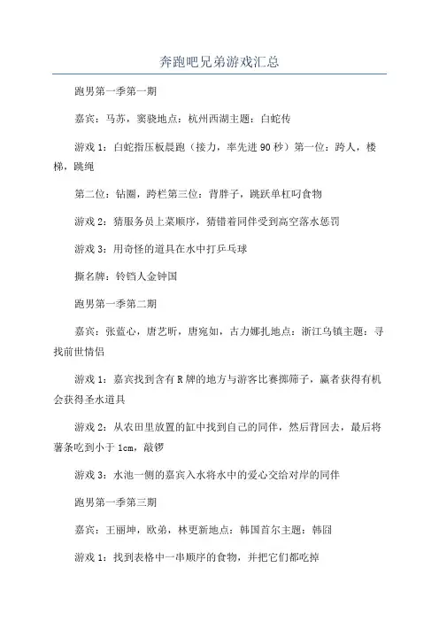 奔跑吧兄弟游戏汇总