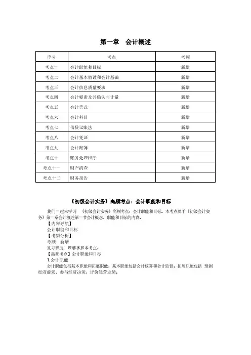 2020会计初级职称考试会计实务考点要点汇总