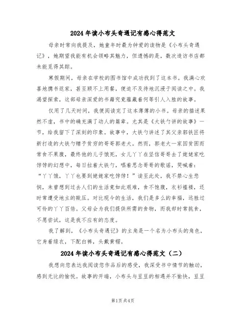 2024年读小布头奇遇记有感心得范文（四篇）