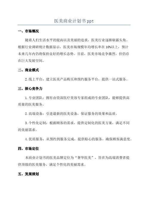 医美商业计划书ppt