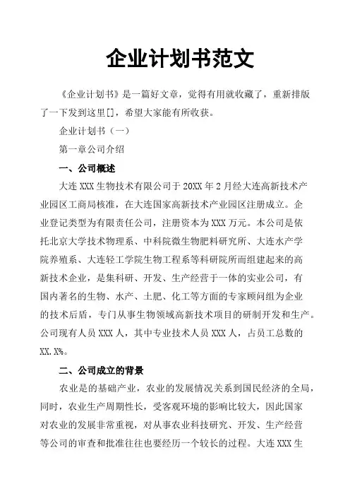 企业计划书范文