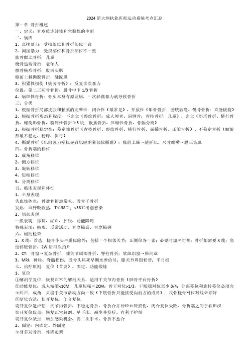 2024新大纲执业医师运动系统考点汇总