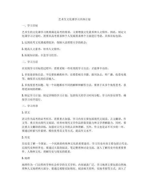 艺术生文化课学习具体计划