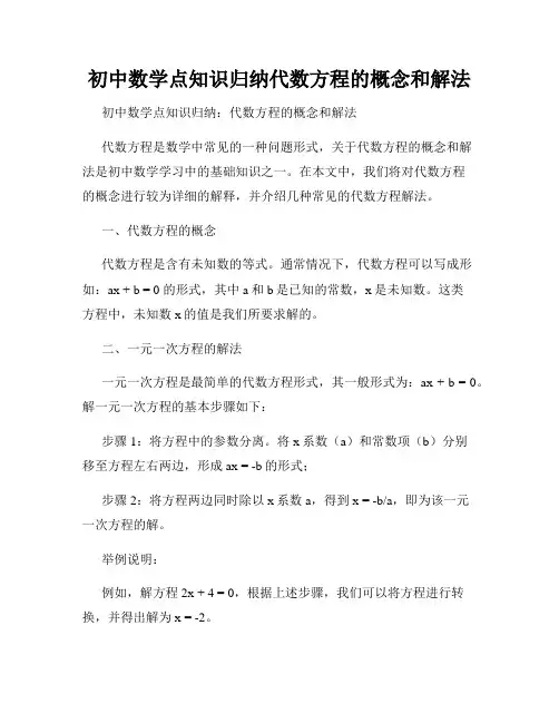 初中数学点知识归纳代数方程的概念和解法