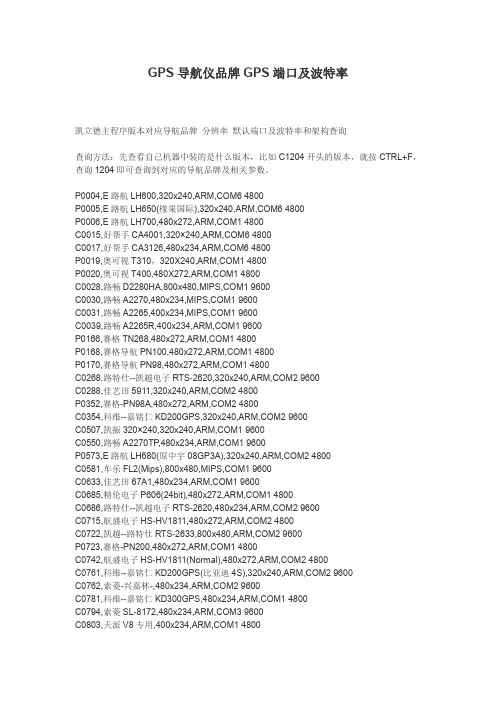GPS导航品牌GPS端口及波特率