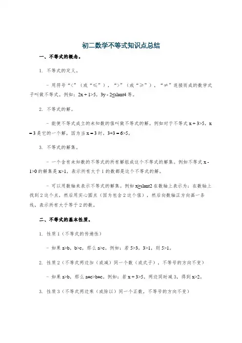 初二数学不等式知识点总结