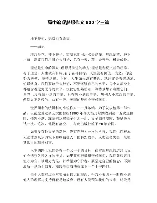 高中追逐梦想作文800字三篇
