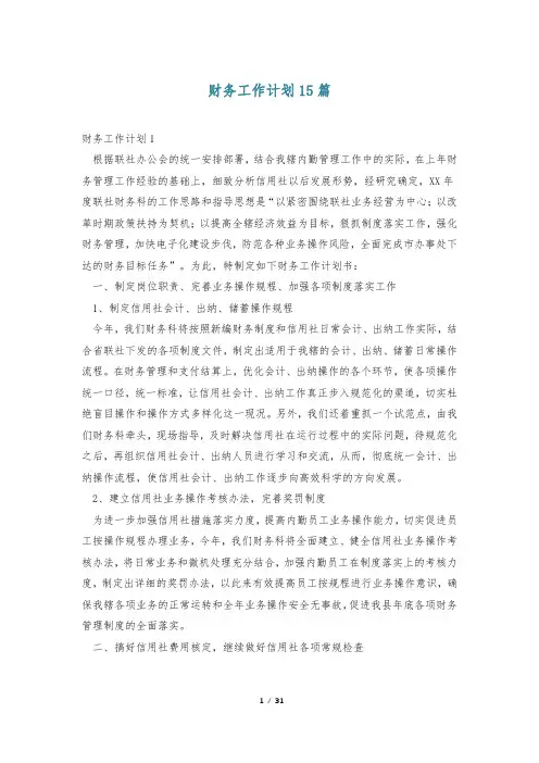 财务工作计划15篇