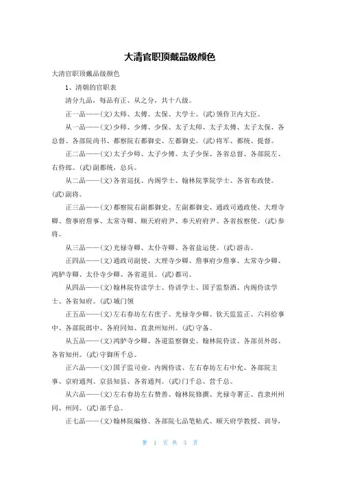 大清官职顶戴品级颜色