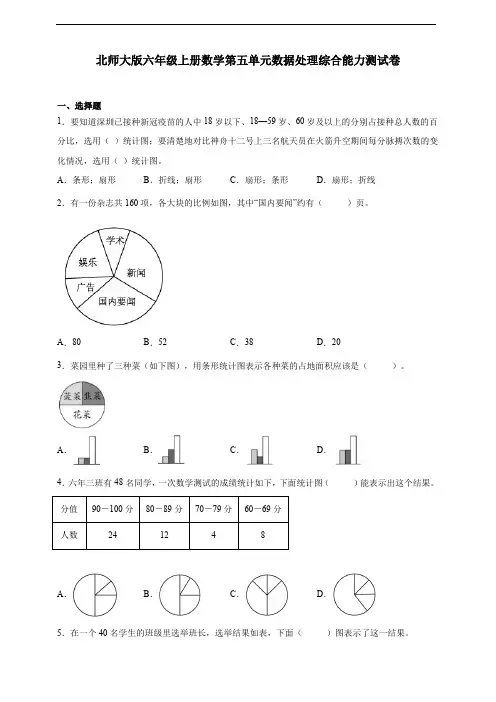 北师大版六年级上册数学第五单元数据处理综合能力测试卷(及答案)