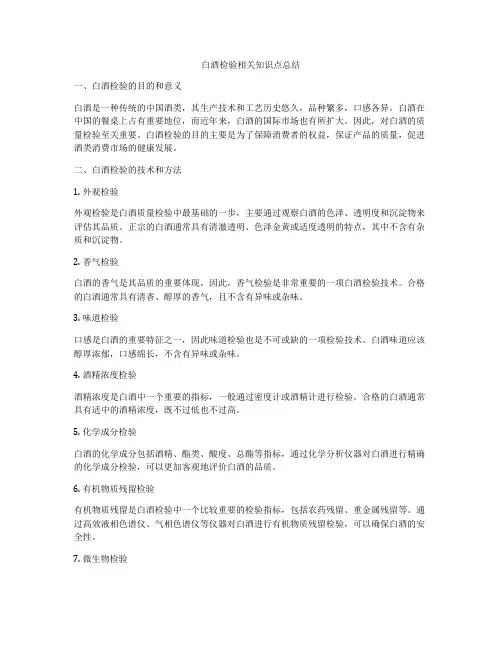白酒检验相关知识点总结