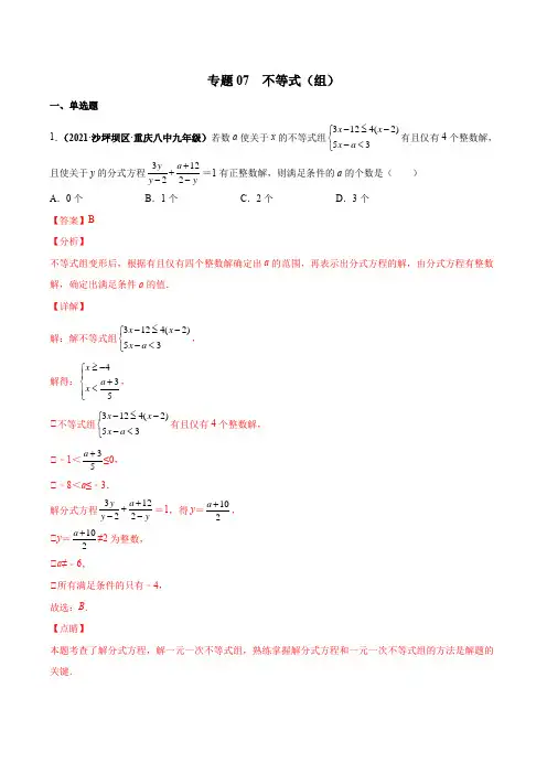 专题07 不等式(组)(专项训练)(解析版)