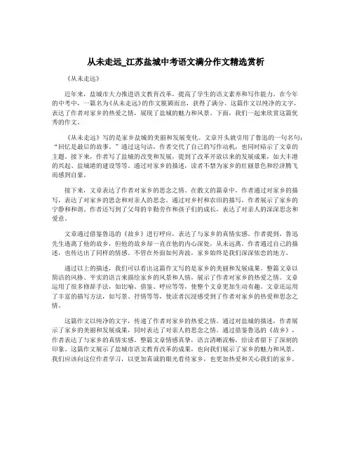 从未走远_江苏盐城中考语文满分作文精选赏析