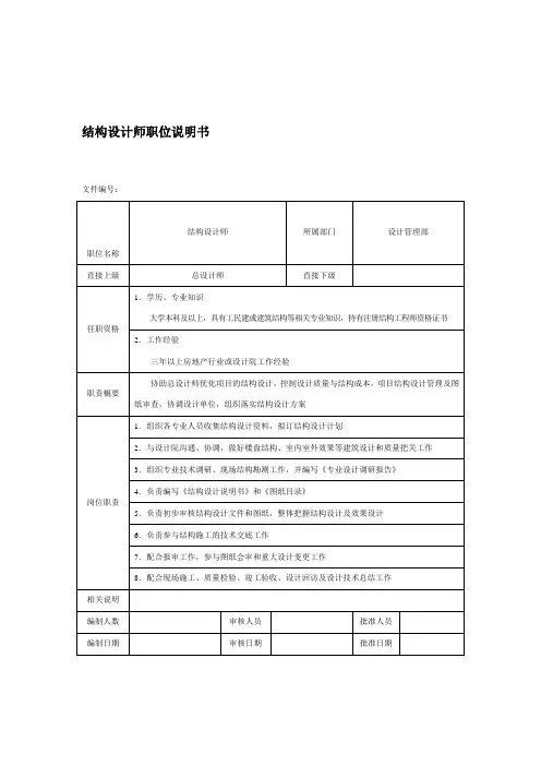 房地产企业结构设计师职位说明书