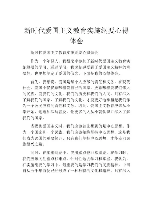 新时代爱国主义教育实施纲要心得体会