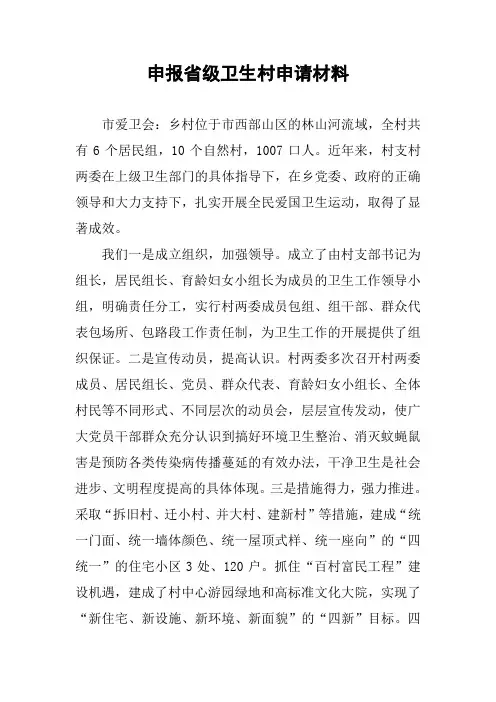 申报省级卫生村申请材料