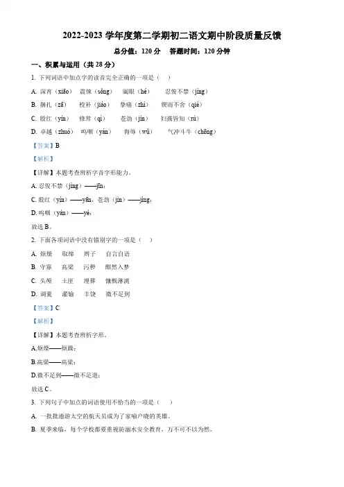 山东省威海荣成市16校联盟(五四制)2023-2024学年七年级下学期期中语文试题(解析版)