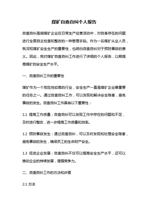 煤矿自查自纠个人报告