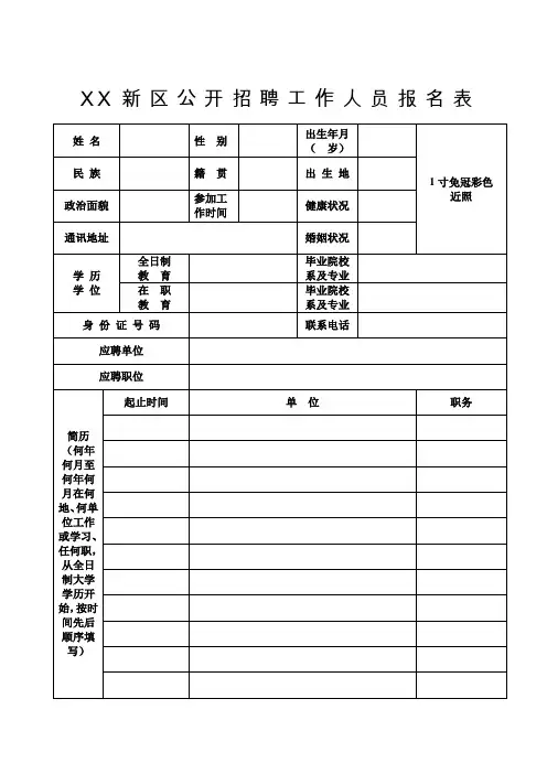 公开招聘工作人员报名表
