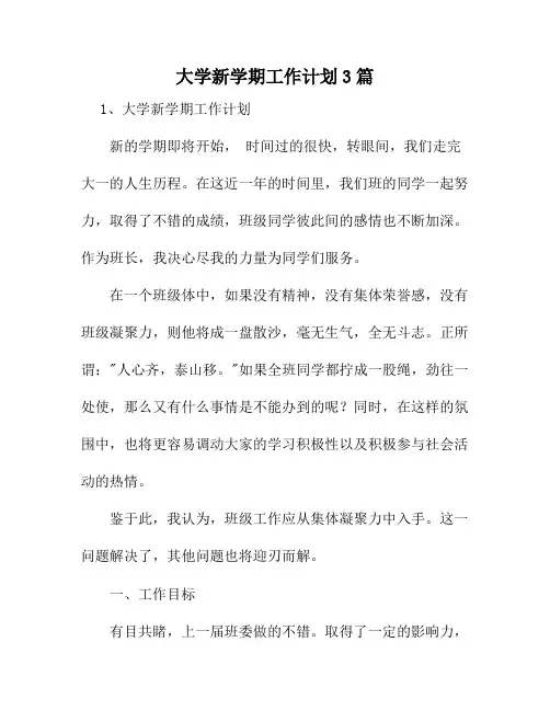 大学新学期工作计划3篇6