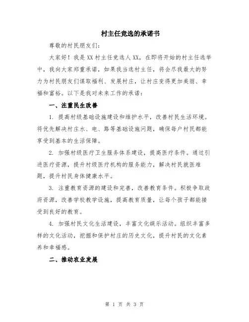 村主任竞选的承诺书