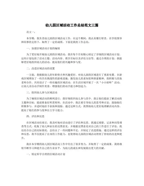 幼儿园区域活动工作总结范文三篇
