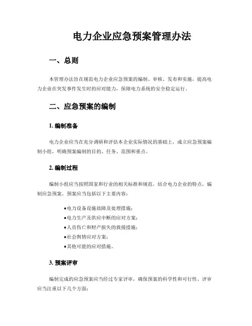 电力企业应急预案管理办法