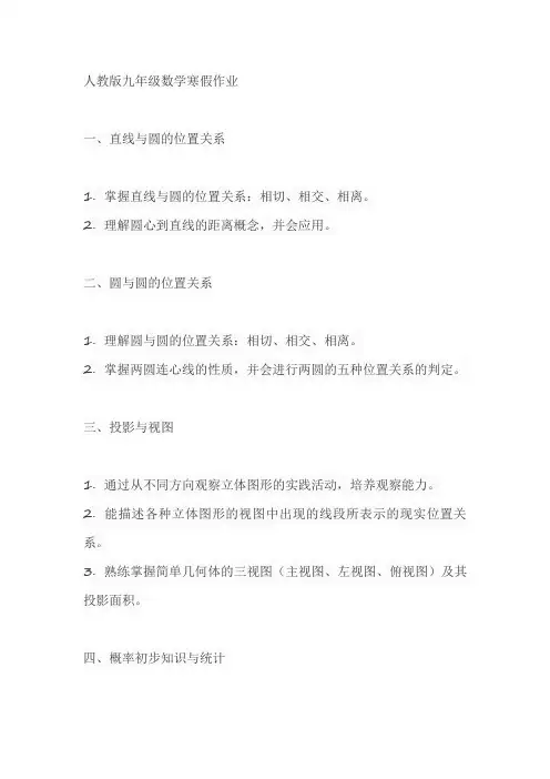 人教版九年级数学寒假作业