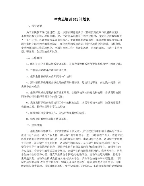 中青班培训531计划表
