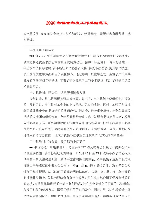 2020年协会年度工作总结范文