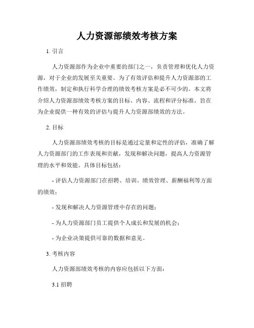 人力资源部绩效考核方案