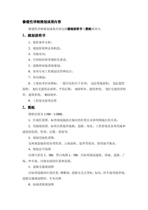 修建性详细规划工作成果内容