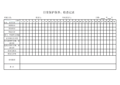 压力容器管道日常维护保养记录