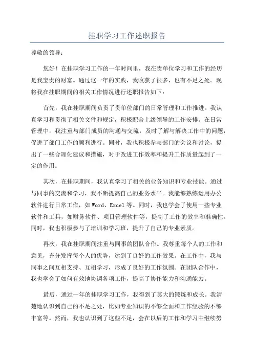 挂职学习工作述职报告