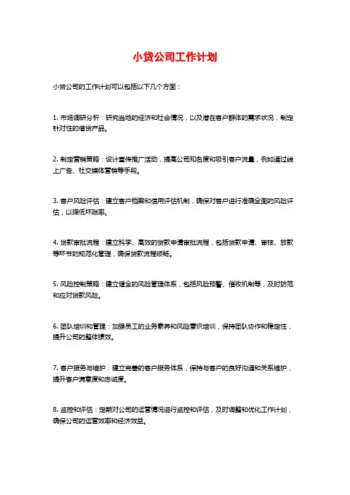 小贷公司工作计划
