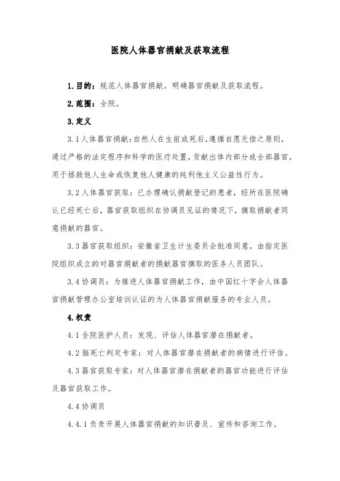 医院人体器官捐献及获取流程