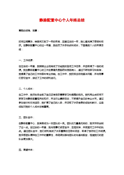 静脉配置中心个人年终总结