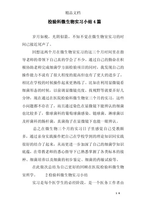 检验科微生物实习小结4篇