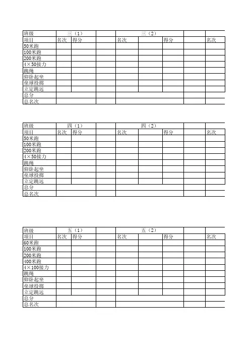 运动会各种表格